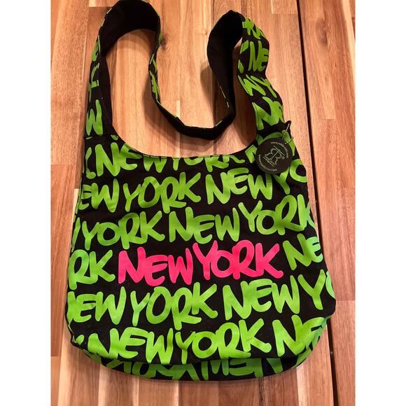 Canvas New York Crossbody Bag Purse Green Pink Robin-Ruth‎ - Picture 1 of 4